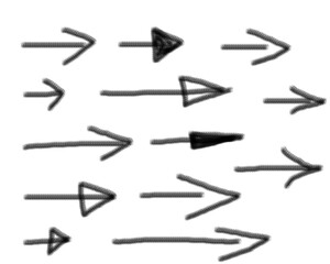 Grunge arrow vector set 3.2 isolated on white. Arrow spray icons, doodle paint arrow.