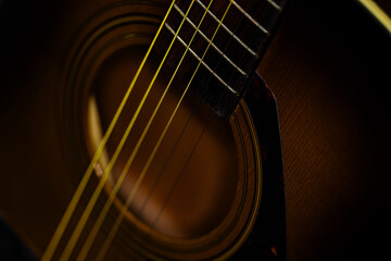 Obraz premium Close-Up of Acoustic Guitar Strings