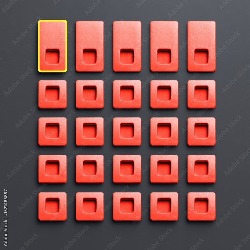 Poster impact effect economic concept. grid of red and gray buttons with one highlighted in yellow.