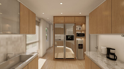 Modern Kitchen with Wooden Cabinets and Built-in Appliances