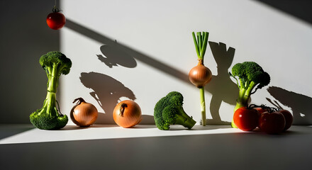 Dramatic Still Life Featuring Fresh Vegetables Under Harsh Light With Shadows