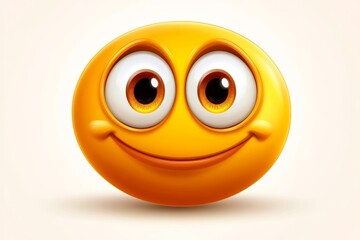 Cheerful Happy Emoji Character Face Isolated on White Background with Large Expressive Eyes