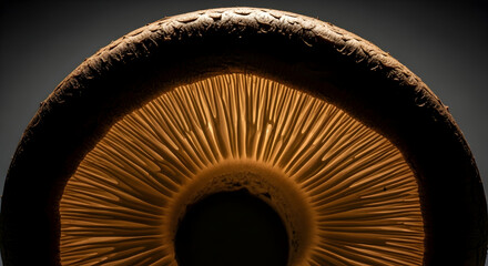 Intricate Underside Of A Portobello Mushroom With Detailed Gills Illuminated