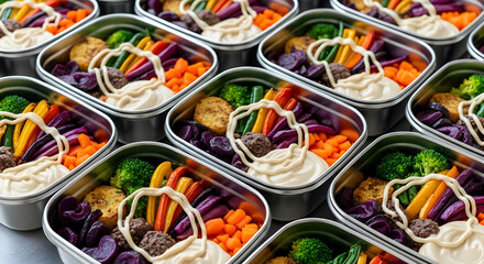 Prepared Balanced Meal Portions for Healthy Lifestyle Eating in Stainless Steel Containers