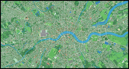 Obraz premium Detailed urban map with river and green spaces for city planning vector illustration