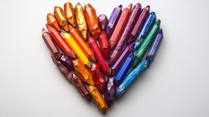 Colorful Heart Shape Arrangement of Glittering Crystalline Pens