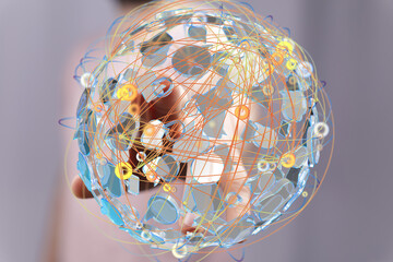 Abstract image of a digital sphere representing global network connections and data flow.