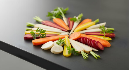 Vibrant Rainbow Carrots Displaying Freshness And Culinary Artistry On Sleek Surface