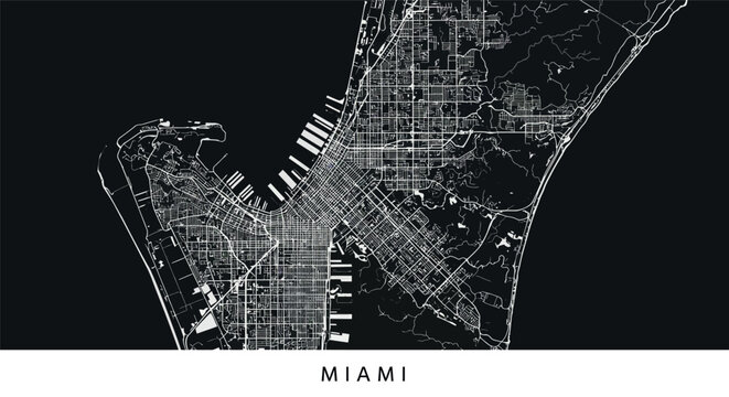 Miami city map with detailed street layout for urban planning and design vector illustration