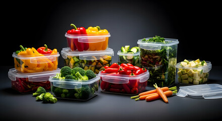 Assortment Of Freshly Prepared Vegetables Stored In Airtight Food Containers