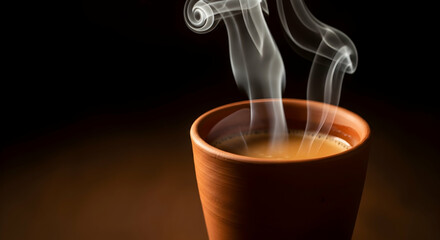 Steaming Cup Of Coffee On A Dark Brown Backdrop For Morning Refreshment
