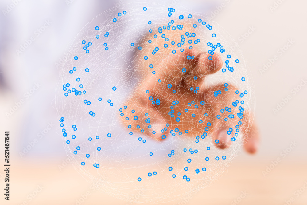 Aufkleber Abstract image of a hand interacting with a digital global network. Represents connection, technology, and globalization.