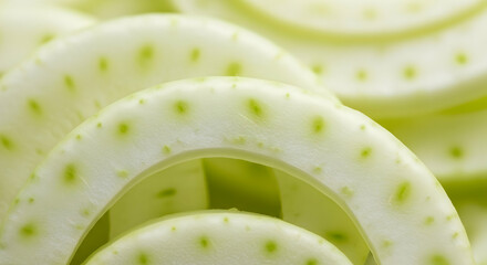 Close-Up Of Fennel Slices With Green Dots And Ring Shape Details