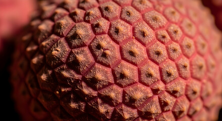 Exotic Lychee Fruit Skin Texture Close Up Showing Polygonal Patterns
