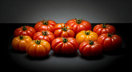Heirloom Tomatoes On a Dark Surface With Striking Lighting