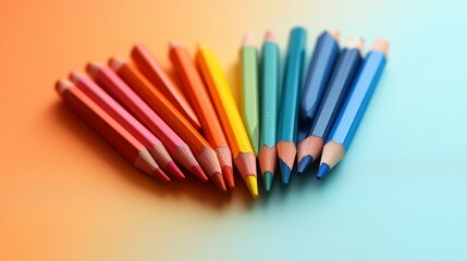 Colorful Pencils Arranged Artistically on a Soft Gradient Background