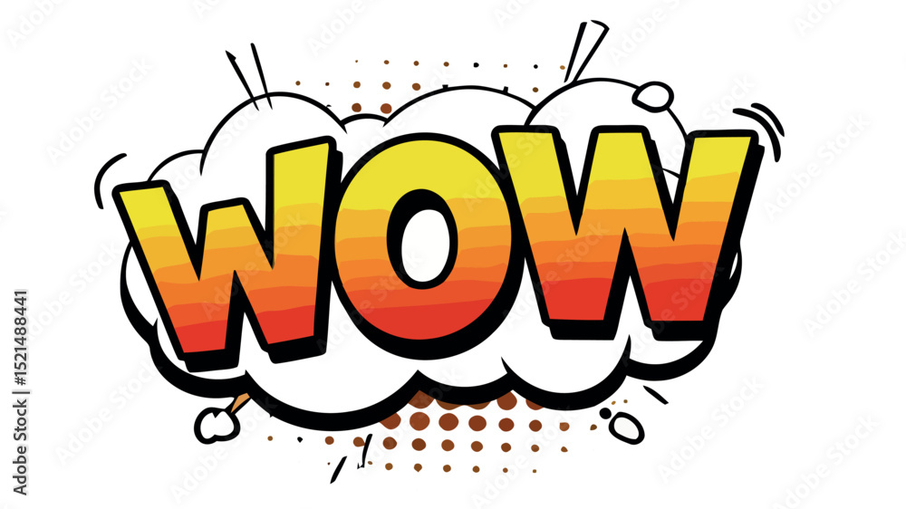 Aufkleber exciting comic style wow text with speech bubble design for fun graphics vector illustration