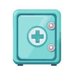 Obraz premium Turquoise Medical Safe Box with White Cross Symbol Isolated on White Background for First Aid and Emergency Supplies
