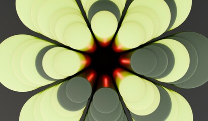 Abstract floral background, circle, dark tone, 3D illustration.