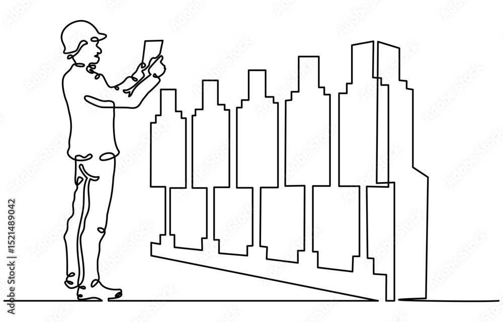 Aufkleber continuous one line drawing it engineer and server. engineer services network equipment. computer te