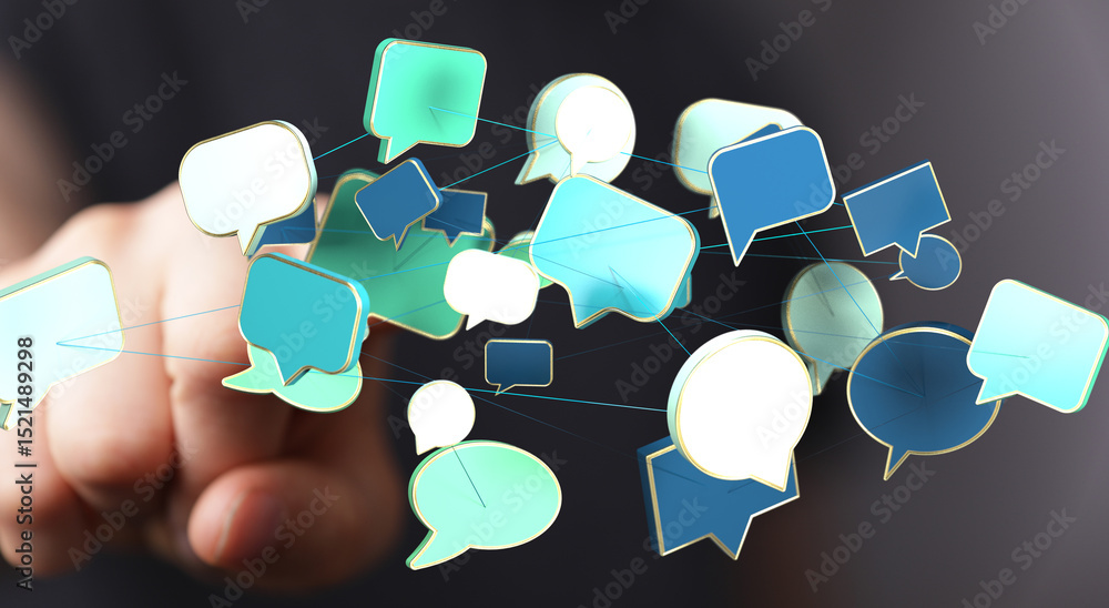 Fototapete abstract image of interconnected speech bubbles, symbolizing global communication and networking.