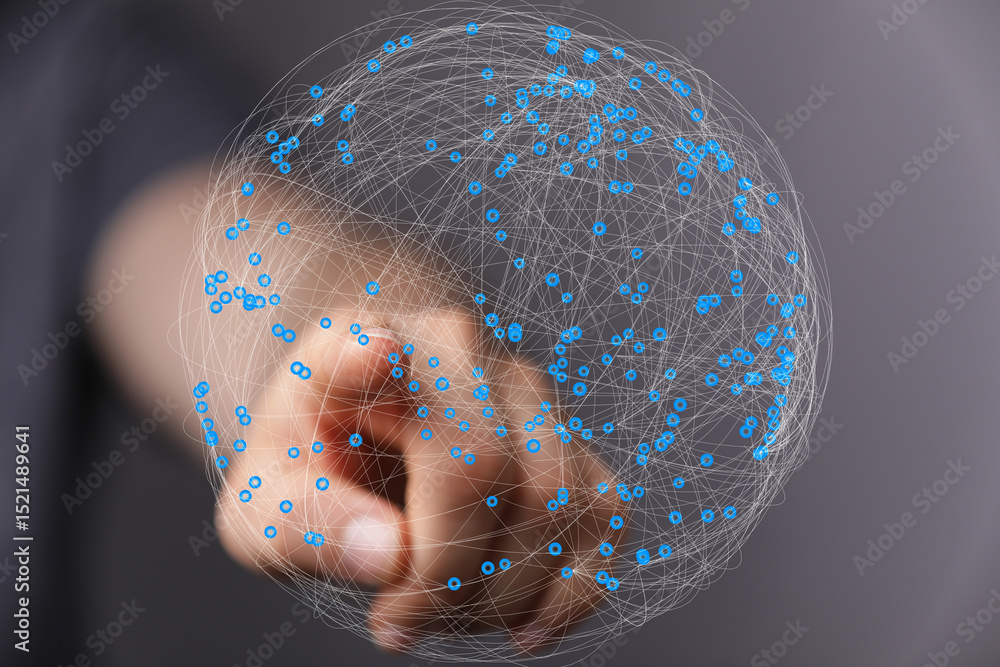 Leinwandbilder abstract image of a hand interacting with a digital sphere representing global network connections.