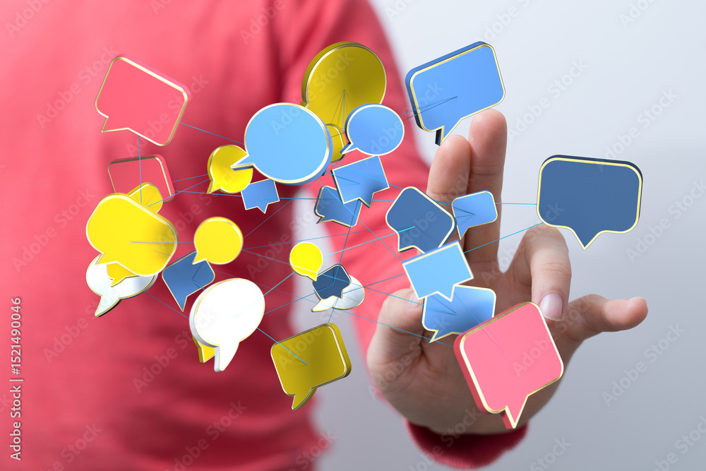 Poster Conceptual image of interconnected speech bubbles, representing online communication and social networking.