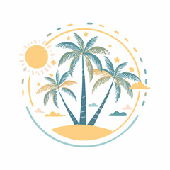 Vector logo and print design templates, summer palms, tropical hand drawn illustrations, palm trees boho elements, grid patterns and prints with square elements for social media and posts, stationery