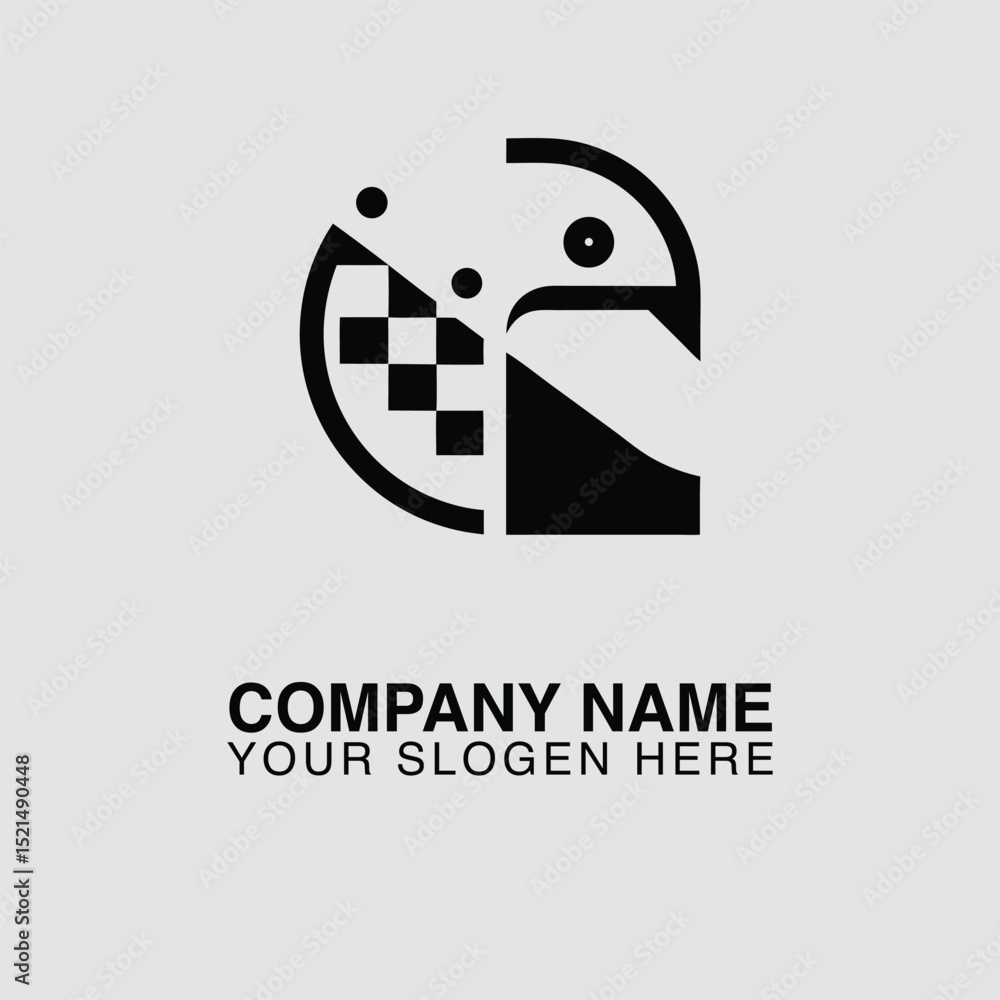 Poster abstract logo design featuring a bird and checkered pattern, creating a modern and unique emblem for