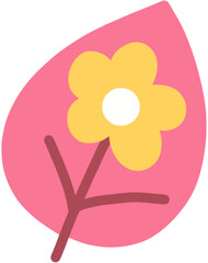 cute pink leaf with yellow flower isolated on white background