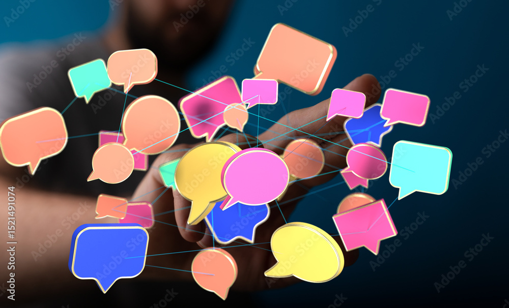 Leinwandbilder Abstract image of interconnected speech bubbles representing global communication and networking.