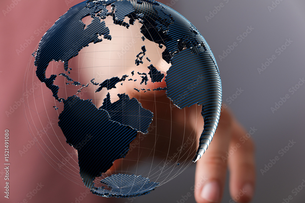 Fototapete abstract image of a hand holding a digital globe, representing global connectivity and networking.