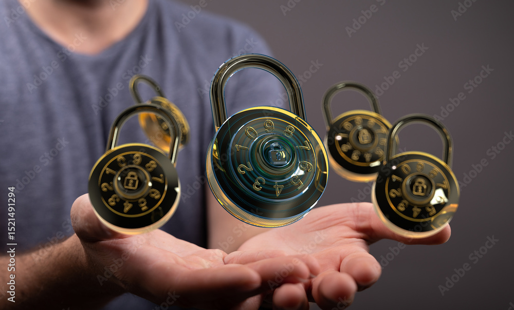 Poster high-quality image of combination locks, symbolizing data protection and online security.