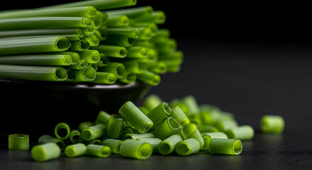 Vibrant Green Chives Freshly Cut In a Dark Background For Culinary Use