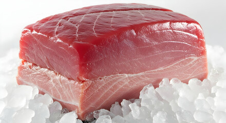 Perfect Tuna Loin Sits Atop a Bed of Crushed Ice Cubes