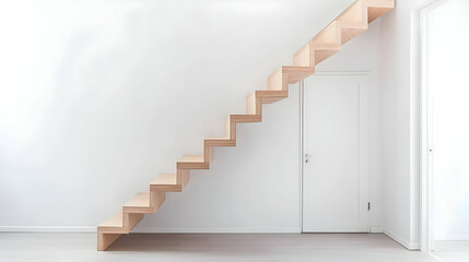 Obraz premium Modern Wooden Staircase In A Minimalist White Interior