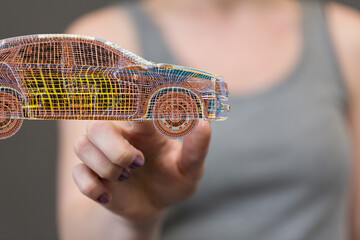 Innovative car design concept.  Wireframe model visualization.
