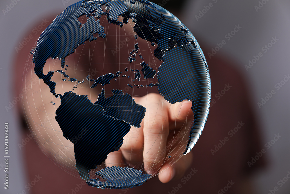 Fototapete high-quality stock photo of a hand interacting with a digital globe, representing global connectivit