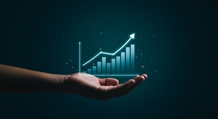 Hand holding digital graph illustrating business growth and financial success