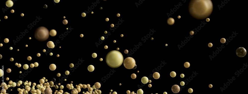 Poster elegant abstract background image featuring many small spheres in golden and beige tones, floating a