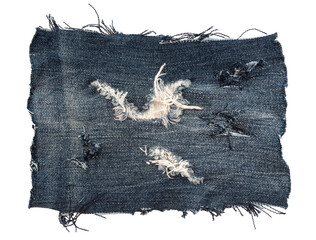 Piece of torn denim on a white background. Denim texture