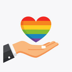 Png in flat simple linear style - hand and pride LGBT rainbow heart - Icon and symbol for sticker, print, banner