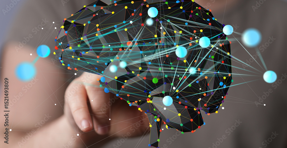 Aufkleber abstract image of a human brain network, representing ai, technology, and connectivity.