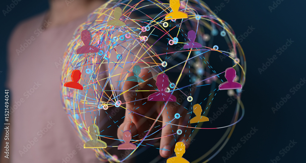 Poster visual representation of a global network, highlighting interconnectedness and communication.
