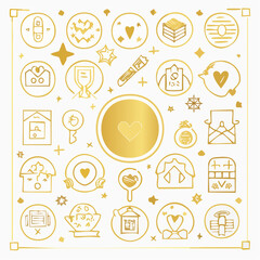 Vector design elements and simple illustrations in simple linear style, packaging template and stickers, minimal designs for golden foil printing, cards, invitations and prints