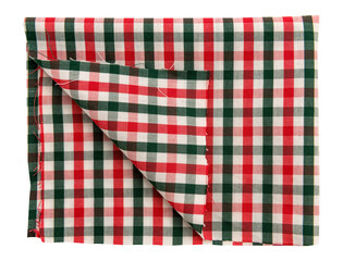 Piece of torn crumpled checkered fabric on a white background. Textile. Cellular tissue isolate