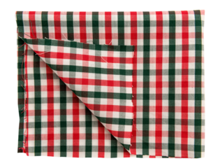 Piece of torn crumpled checkered fabric on a white background. Textile. Cellular tissue isolate