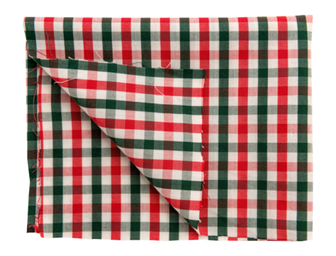 Piece of torn crumpled checkered fabric on a white background. Textile. Cellular tissue isolate