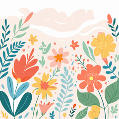 Vector illustration in simple wavy and groovy naive style, flowers and plants, floral botanic hand drawn design templates, frames and modern wall art prints, posters, placards, packaging, branding..