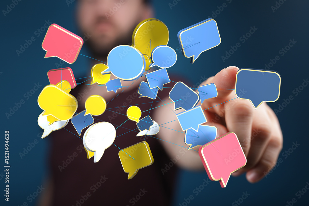 Fototapete Abstract image of interconnected speech bubbles, representing global communication and networking.